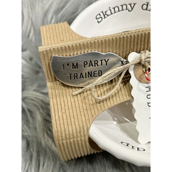 Circa Collection Pedestal Dip Bowl and Spreader Set "Skinny Dip" Mud Pie Brand - Picture 3 of 3